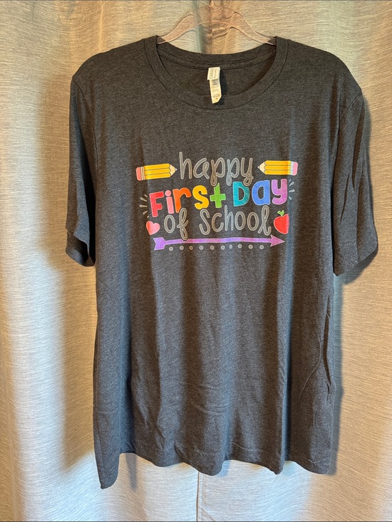 Bella Canvas Tops - Charcoal 'Happy First Day of School' Adult T-Shirt with Colorful Print